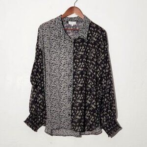 ACOA Women's Long Sleeve Sheer Button-Down Blouse in Size Large